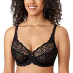 Delimira Women's Plus Size Bra Full Coverage Minimiser Non Padded Lace Underwired Bras Black 36E