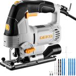 Electric Jigsaw Tool: DEKOPRO 800W Power Jig Saws with LED Light Laser, 4 Orbital Sets, 6 Variable Speed, 800-3000 SPM, ±45°Bevel Cutting Cut Blades, with 10 PCS Sawblades for Wood, Metal, Plastic