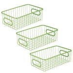 Bianco Multipurpose 10" Metal Bathroom Storage Organizer Basket Bin - Modern Wire Grid Design - for Organization in Cabinets, on Countertops, Bedroom, Bathroom, Garage (Pack of 3, Green)