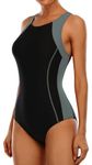 CharmLeaks Women Sports One Piece Swimsuit Removal Padded Bathing Suit Racerback Swimwear Gray 3XL