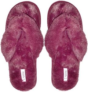 Millffy girls fluffy slippers for women outdoor thong slippers for summer ladies slippers size 6 (Women US 11-12, Wine)