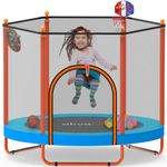 ATIVAFIT 60'' Rebounder Trampoline Indoor Outdoor for Kids Ages 1-8, 5FT Recreational Toddler Trampoline with Safety Enclosure Net Gifts with Basketball Hoop Dartboard Ocean Bal