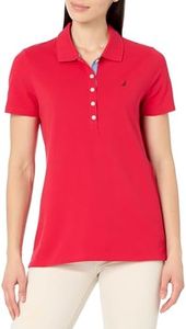 NAUTICA Women's Short Sleeve Button Placket Polo, Regatta Red, Medium