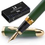 Wordsworth & Black Majesti Fountain Pen-(Green), Luxury Case, 24K Gold Finish; 18K Gilded Medium Nib- Ink Cartridges, Refillable Ink Converter-Calligraphy Pen-Best Business Gift Set for Men & Women