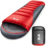 Trail Alpine 400 Hooded Winter Sleeping Bag, 3 to 4 Season Cold Weather Camping, Lightweight with Bag (Red)