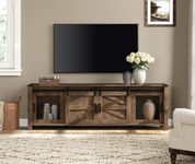 WAMPAT Farmhouse TV Stand for TVs up to 75 inches,Sliding Barn Door Entertainment Center Media TV Console Table with Storage Shelf for Living Room Bedroom,Brown