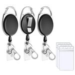 Retractable Badge Holder, 3 Pack Retractable Keychain with Carabiner Badge Reel Clip and Vertical ID Card Holder, 25 inches Pull Cord