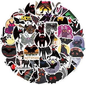 Mothman Stickers Pack | 50pcs Cartoon Mystery Men Stickers for Laptop Water Bottle Travel Case Phone Skateboard - Vinyl Waterproof Mothman Stickers for Kids Adults Teens Girls (Moth)