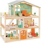 Large Wooden Dollhouse with 32 Pcs 