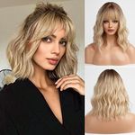 HAIRCUBE Ombre Dark Root to Blonde Curly Hair Wig Shoulder Length Curly Wig for Women