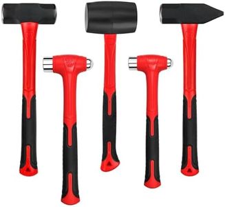 C&T 5-Piece Hammer Set, 16oz Ball Peen Hammer | 32oz Ball Peen Hammer | 32oz Rubber Mallet | 3lb Sledge Hammer | 3lb Cross Peen Hammer,Fiberglass Handle & Mallet Set, With Shock Reduction Grip