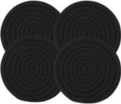 4PCS Cotton Round Woven Coasters Drink - Black Handmade Braided Cup Coasters Absorbent Woven Coasters Woven Hot Pads Mats for Drink Home Kitchen Heat-Resistant Reusable Non-Slip
