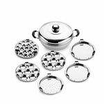 Crystal Stainless Steel 6 Pc Multi Kadai (Induction Friendly) with LId,[ 2 Idli Plate, 2 Dhokla Plate, 1 Patra Plate, 1 Mini Idli Plate ]