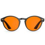 Bloomoak 99.9% Blue Light Blocking Reading Glasses,Gaming Retro Round Glasses,Relieve Eye Fatigue and Improve Sleep,Suitable for Screens/Games/TVs/Mobile Phones (Amber - 99% - Black Retro Frame, 0.00)