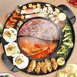 Hot Pot with Grill, CEOOL 2200W 2 in 1 Electric Hot Pot Grill Cooker with Dual Temperature Control for 1-8 People, Multi-function Smokeless Shabu Korean BBQ Grill for Simmer, Boil, Fry, Roast
