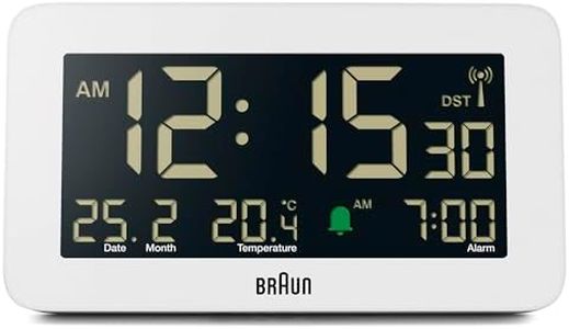 Braun Réveil Radio-piloté pour Les fuseaux horaires d'europe Centrale (DCF) avec Affichage de la Date, du Mois et de la température, Alarme Crescendo, modèle BC10W-DCF.