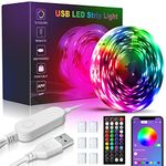 USB LED Light Strips with Remote, 10m/32.8ft RGB SMD 5050 Bluetooth Built-in Mic Music Mode, Smart Circuit Protection, Timer Setting, Led Strip Lights for Kitchen, Bedroom, TV