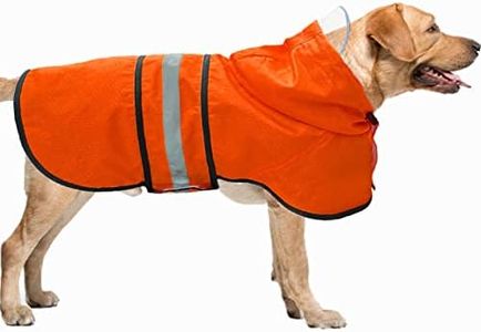 Dog Raincoat Waterproof Reflective Slicker - Lightweight Breathable Hooded Poncho Rain Coat Jacket with Adjustable Belly Strap and Leash Hole for Small Medium Large Dogs (Large, Orange)