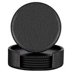 Coasters for Drinks, Thipoten Leather Coasters with Holder, Protect Furniture from Damage(6PCS, Black)