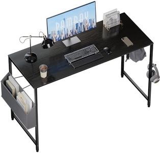 PAMRAY 120cm Computer Desk with Storage Bag for Small Spaces, Home Office Work Desk with Headphone Hook, Small Office Desk Study Writing Table, Black