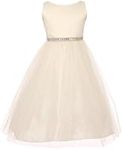 Aki_Dress AkiDress Flower Girl Dress Junior Bridemaid Rhinestone On Waist for Big Girl Ivory 6 20.52