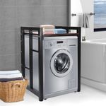 Xuthusman Washer Dryer Stacking Rack Stand, Heavy Duty Over Washer and Dryer Storage Shelves with Adjustable Shelf, Space Saver Storage Shelf for Laundry Room Apartments Bathroom (Black+Teak Color)