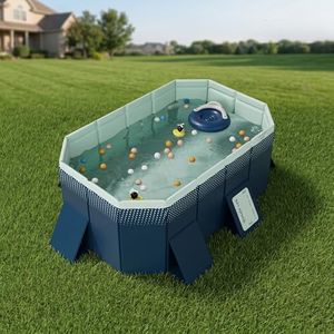 FOREOCELIV Foldable Non-Inflatable Hard Plastic Tanning Pool with Triangle Support, 4-Layer Durable PVC Water Tub, Dual Fast Drainage, Pet Pool (73.62" L x 53.93" W x 17.71" H)
