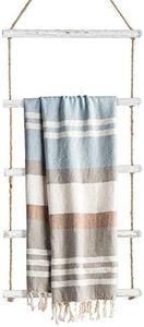 Towel Rack for Bathroom- 3.3-Foot Wall Hanging Whitewashed Wood & Rope Blanket Ladder with 5 Rungs for Farmhouse Room Decor (Whitewashed)