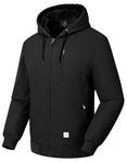 JHMORP Men's Work Cotton Jackets Flannel Lined Insulated Outdoor Jacket Coats with Hood for Spring Winter (Black,CA L)