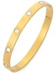 Suyi Gold Bangle Bracelet Crystal 18k Gold-Plated Cuff Bracelet for Women Simple Cubic Zirconia Bracelets 6.3in Gold