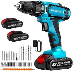 VINNYSEN 48V Cordless Drill Set, Electric Drill Set with Battery and Fast Charger, 27pcs Drill/Driver Bits, 2Variable Speed, 3/8" Keyless Chuck, 25+1 Position, Portable Drill Kit for DIY&Home (Blue01)