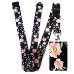 SpiriuS Lanyard Neck Strap with Unique Soft Plastic Badge Holder for Mobile ID Keys mp3 USB Holder. (Unique Flowers in Black)