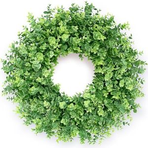 26" Boxwood Wreath for Front Door, Porch, Window - Large Artificial Boxwood Leaves Greenery Outdoor Wreath for Home, Farmhouse Decor - Spring, Summer, Fall, All Seasons (Green)