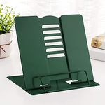 MSDADA Book Stand Metal Reading Rest Book Holder Adjustable Cookbook Documents Holder Portable Sturdy Bookstands for Recipes Textbooks Tablet Music Books with Page Clips (Military Green)