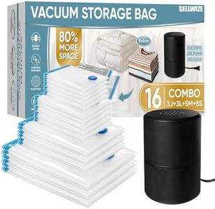 SELLWIZE Vacuum Storage Bags with Electric Pump, 16 Pack (3 Jumbo/3 Large/5 Medium/5 Small), Space Saver Bags with Pump, Storage Vacuum Sealed Bags for Clothes, Comforters, Blankets, Bedding