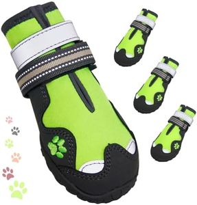 FISHOAKY Dog Shoes for Large Dogs, 360°Anti Slip Medium Dog Boots & Paw Protectors Winter Snowy, Waterproof 4Pcs Dog Booties with Reflective Strips (Size 1: 1.57''x2.09''(W*L), Green)