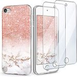 IDWELL iPod Touch 7th Generation Case with 2 Screen Protectors, iPod 6 Case, iPod 5 Case, Slim FIT Anti-Scratch Flexible Soft TPU Bumper Hybrid Shockproof Protective Cover, Glitter Rose Gold Marble