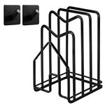 Hikinlichi Chopping Board Holder w 2 Adhesive Hooks Kitchen Countertop Cutting Board Rack Organizer Stand Holder Pots Pan Lids Rack 12.5 x 14.5 x 21.5cm Black