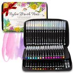 Colorya 50 Watercolour Brush Pens Set - 50 Real Nylon Tip Art Pens, 2 Water Tank Brushes & 1 Case - Watercolour Artist Pens for Adult Colouring Books, Watercolor Painting, Calligraphy