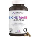 Nootro Essentials Lion's Mane Capsules, High Strength 10,000mg Lions Mane Supplement with Vitamin B Complex to Support Focus and Cognitive Function (60 Servings - 2 Month Supply)