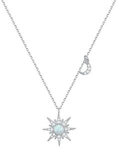 Rnivida 925 Sterling Silver Opal North Star Pendant Necklace, Celestial Moon Star Starburst Necklace Jewelry Gifts for Women, Sterling Silver, Cubic Zirconia