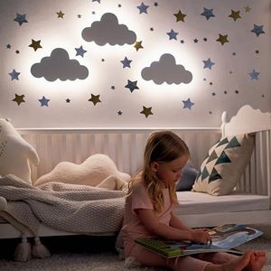 Nursery Cloud Light (Pack of 1) - Rechargeable & Dimmable LED Night Light with Timer & Touch Control - 68 Star Wall Stickers - Chain Free Design for Baby Nursery - Must Have Nursery Decor