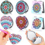 Thyle 6 Pcs Mandala Diamond Painting Compact Mirror with Cover Portable Handled DIY Pocket Mirror Makeup Folding Beauty Small Mirror for Purse Women Girls Kids Travel, 3 Shapes, 6 Styles