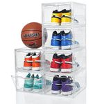 Thicken & Sturdy Clear Shoe Storage Boxes, 6 Pack Large Drop Front Shoe Organizer with Magnetic Door, Plastic Stackable Shoe Container for Sneaker Display, Fit up to US Size 12(13.4”x 10.6”x 7.4”)