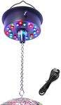 Disco Ball Rotating Motor with Chain 5RPM-10RPM Adjustable Speed,Plug/Battery Powered Mirror Ball Motor with 24 LED Beads for Disco Lighting Suit for 6 8 12 Inch Disco Ball (Not Included)