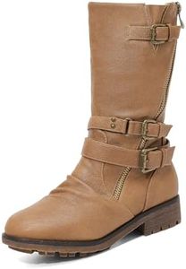 DREAM PAIRS Girls Buckle Zipper Knee High Winter Boots,Size 5 Big Kid,Camel,Atlanta-K