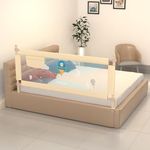 BAYBEE Baby Bed Rail Guard for Baby Toddlers Safety, Portable Kids Bed Rail Safeguard Fence with Adjustable Height | Foldable Single Side Bed Protector for Newborn Baby Falling (180x63cm, Beige II)