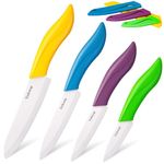 Ceramic Professional Sharp Knife Set with Cover - MultiColour, Includes 3” Paring, 4” Fruit, 5” Utility, 6” Chef Knife