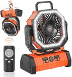 Camping Fan,20000mAh Rechargeable Battery Operated Outdoor Tent Fan with LED Light & Foldable Hook,4 Speeds with 270° Rotate Pivot for Camping,Barbecue,kitchen,Fishing Construction Sites(Orange)…