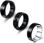 Yaomiao 3 Pcs Spinner Rings Mood Rings for Men Size 9 Titanium Stainless Steel Rings Cool Rings Anxiety Ring Twisted Chain Ring Rotatable Vintage Mens Black Ring Wedding Ring Embossing Style